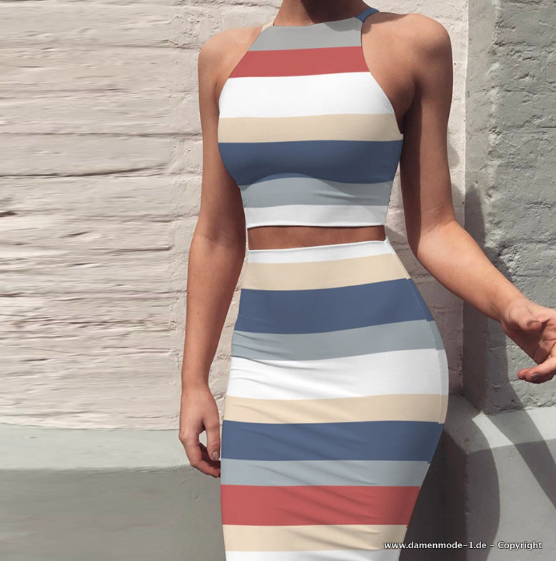 Sexy Bodycon Sommer Zweiteiler Gestreift