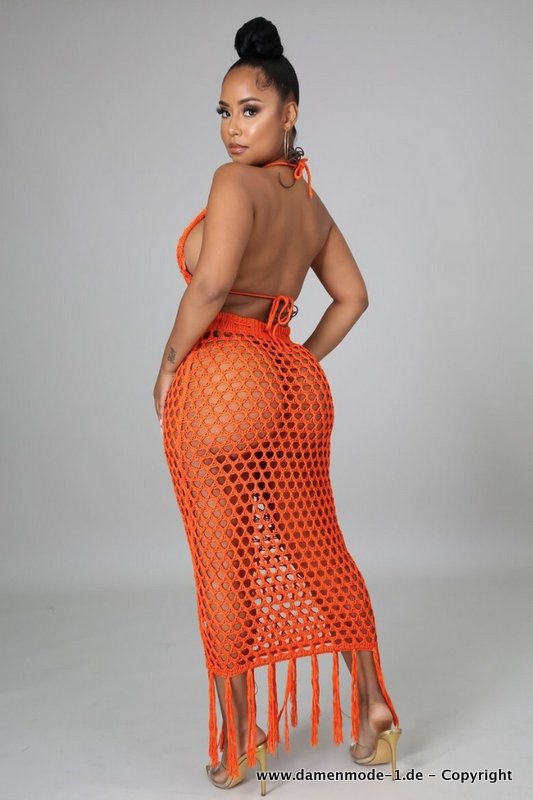 Sexy Cover Up Strand Outfit Zweiteiler in Orange