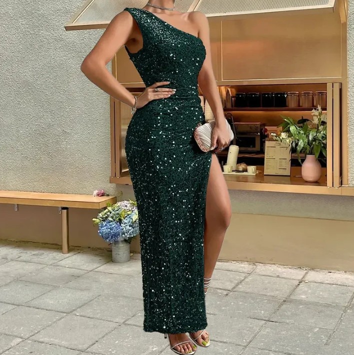 Sexy Cut Out Glitzer Kleid Evi Elegant Ärmellos in Dunkelgrün