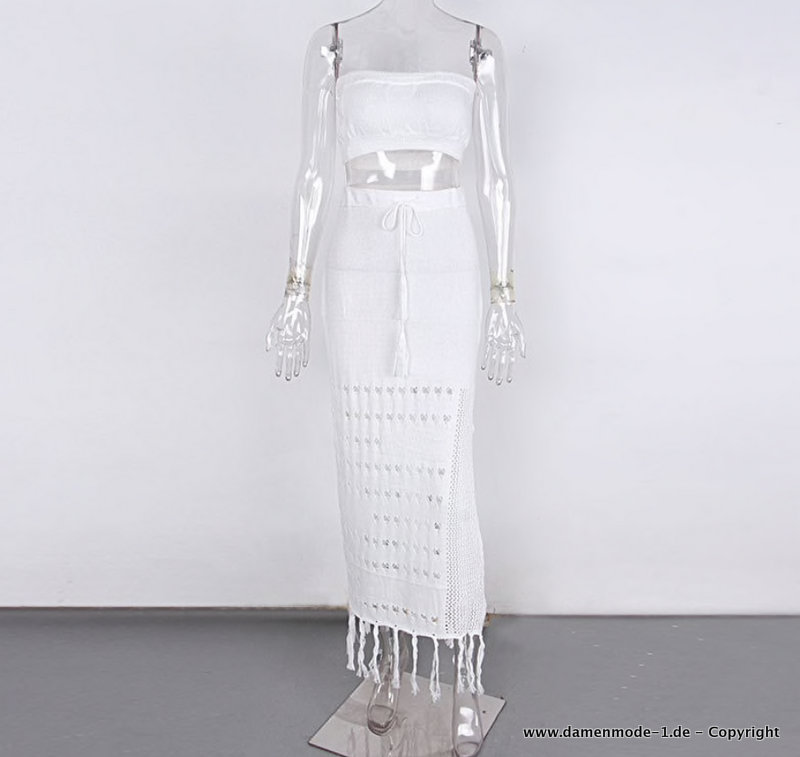 Sexy Sommeroutfit Zweiteiler Gestrickt in Weiß