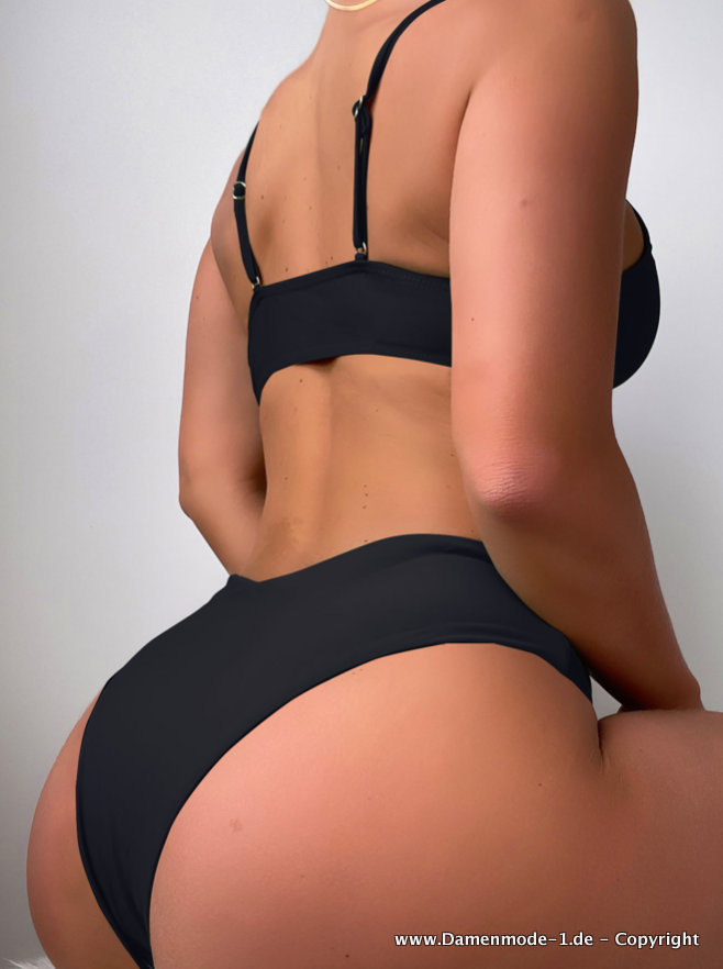 Sexy Stretch Bikini in Schwarz mit Hohe Taille 