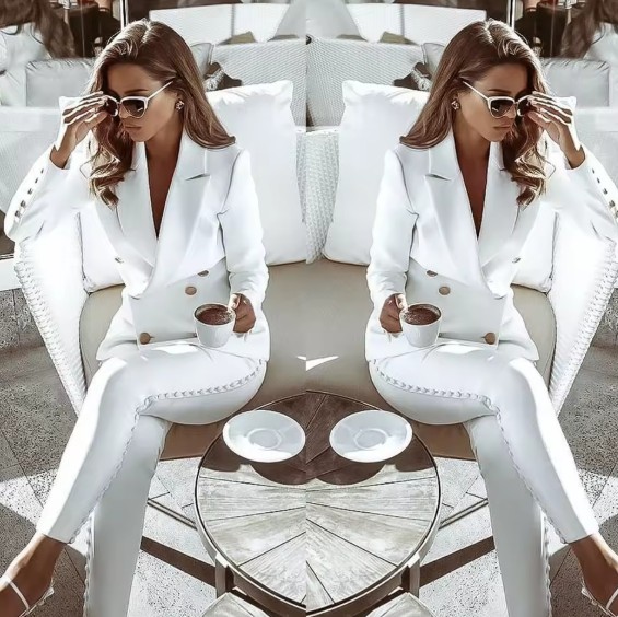 Slim Fit Business Hosenanzug Elin in Weiß Elegant