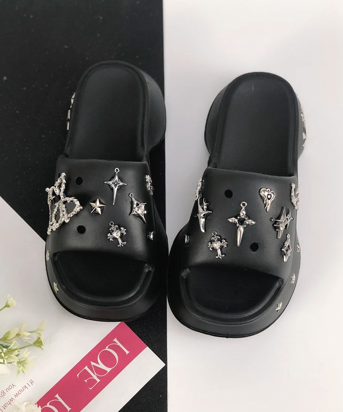 Sommer Clogs Outdoor Schuhe für Damen in Schwarz mit Strass Sterne