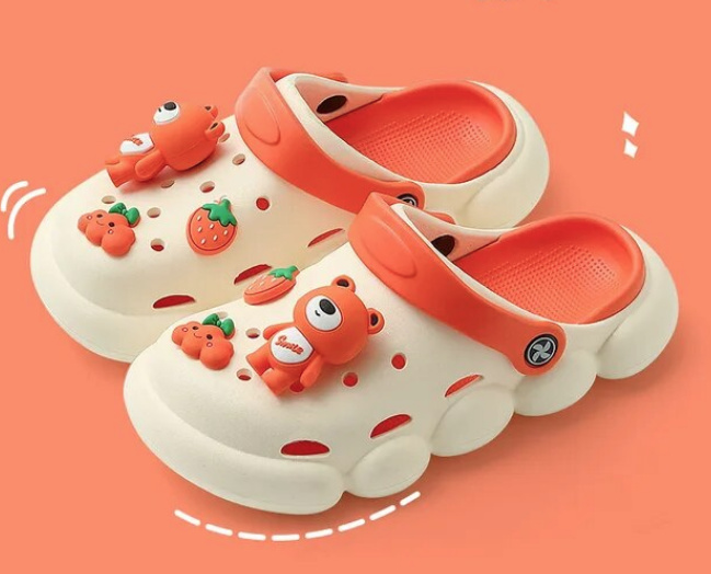  Sommer Clogs Outdoor Schuhe für Damen in Weiß Orange mit Bärchen
