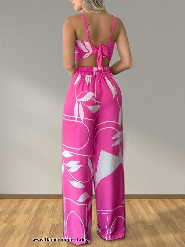 Sommer Set Outfit 2023 für den Urlaub und Freizeit in Pink mit Motiv 