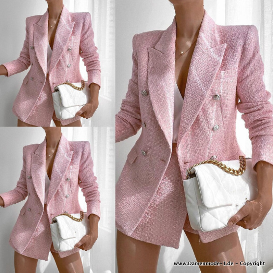 Sommeroutfit Hosenanzug mit Kurze Hose und Blazer in Rosa Elegant