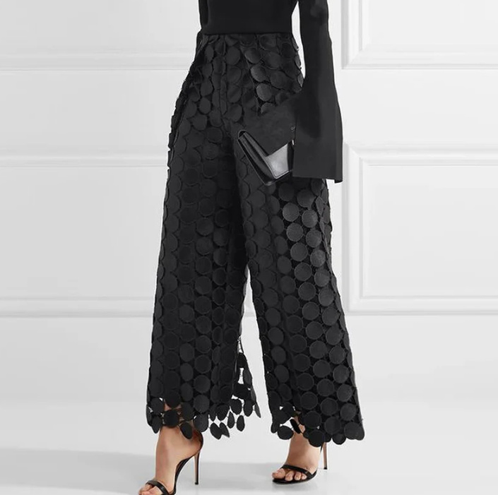 Streetwear Elegante Damenhose aus Spitze Lang in Schwarz