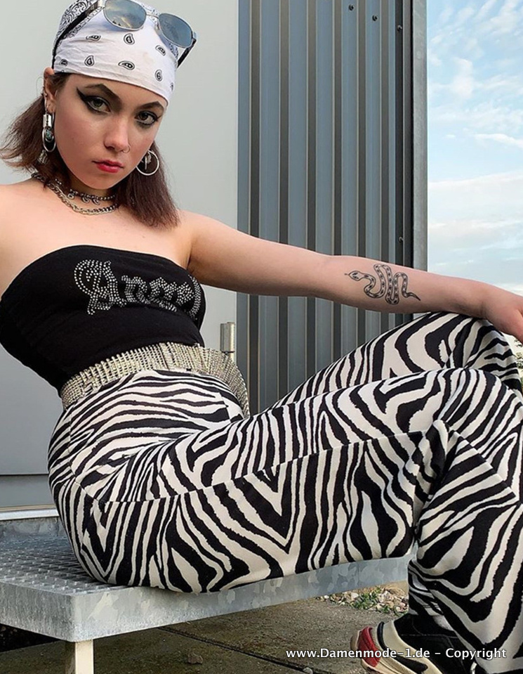 Trendy Zebra Print Damen Hose Lang