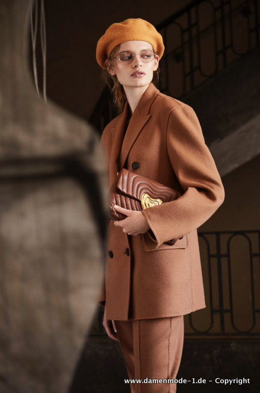 Tweed Hosenanzug für Damen Wollmischung in Braun