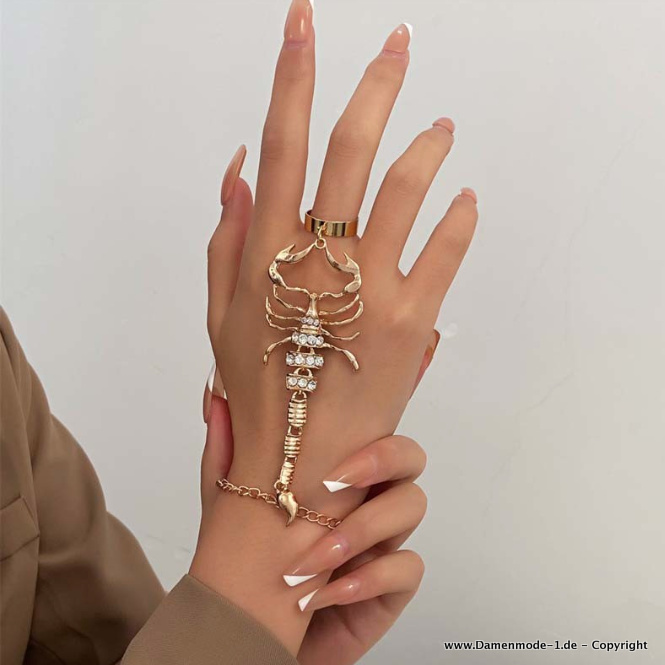 Vintage Punk Scorpion Armand Kette mit Ring in Gold