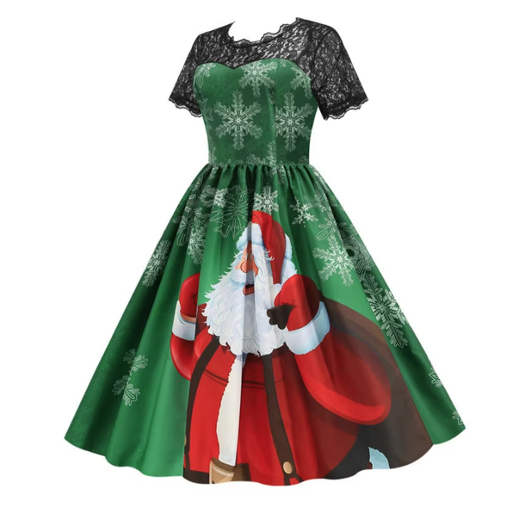 Vintage Style Rockabilly Weihnachtskleid Cathleen Knielang mit Ärmel