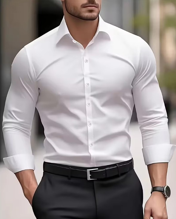 Weißes Herren-Langarmhemd – Klassisches Businesshemd für Herbst & Winter