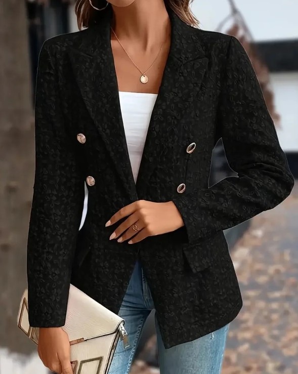 Zweireiher Damen Blazer Eilika Elegant in Schwarz