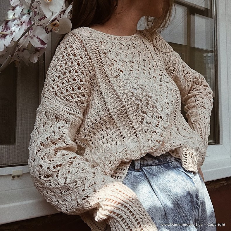 Langarm Strickpullover Leger mit Cut Outs in Beige Creme