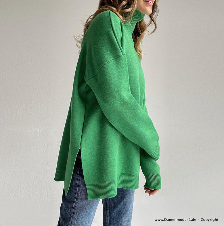 Herbst Frühling Damen Rollkragen Pullover in Grün Elegant