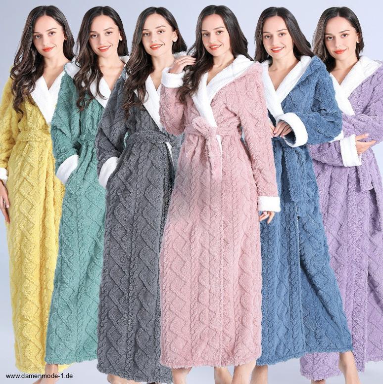Flanell Bademantel für Damen Warm in versch Farben