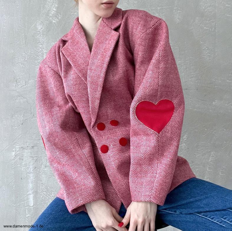 Vintage Style Übergangsjacke für Damen in Rot mit Herzen