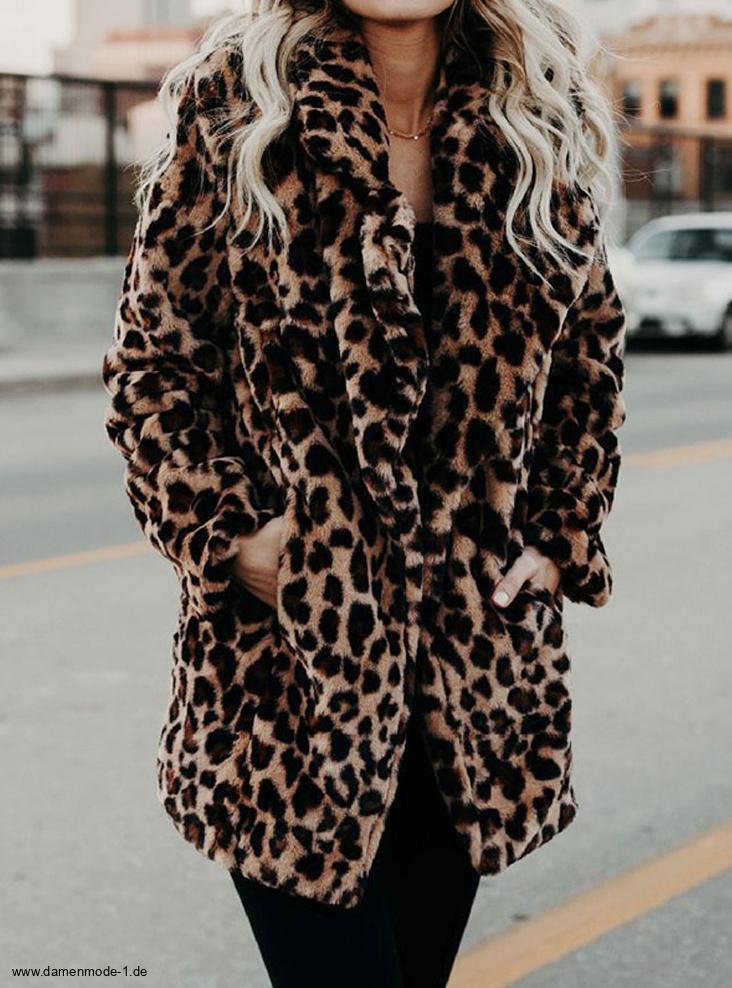 Leopard Print Plüsch Mantel für Damen