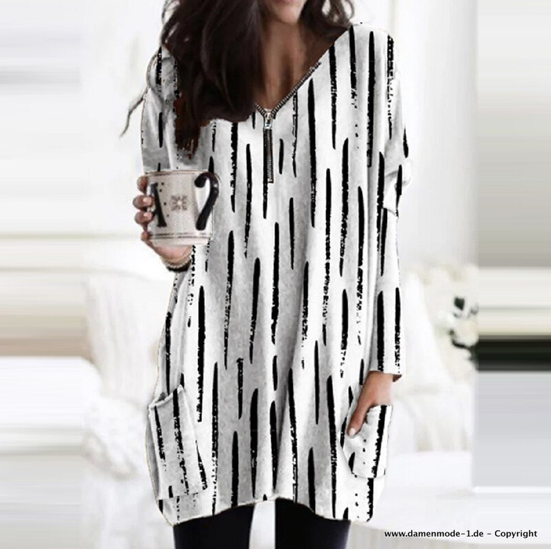 Damen Long Pullover in Schwarz Weiß