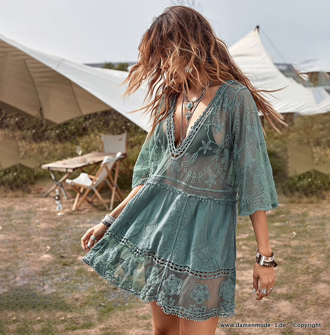 Tunika Cover Up Kleid Strandkleid Kurz in Grün