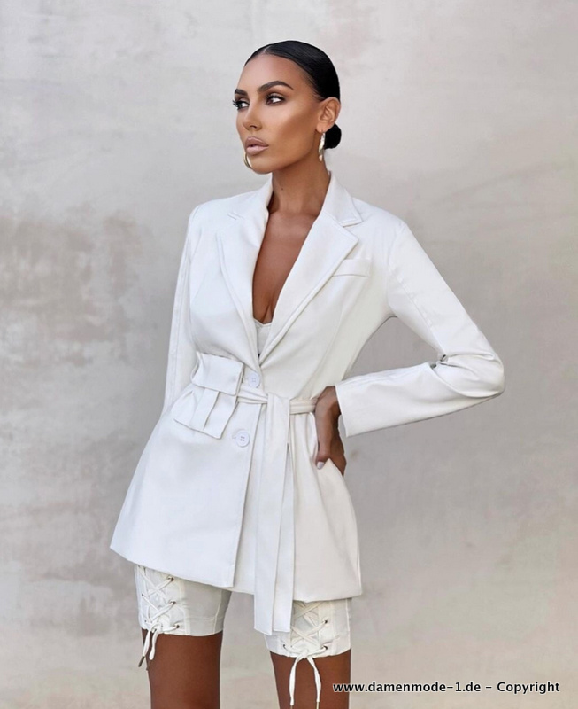 Sommer Hosenanzug Elegant in Weiß mit Kurze Hose