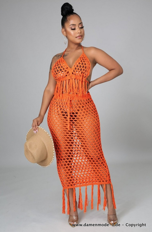Sexy Cover Up Strand Outfit Zweiteiler in Orange