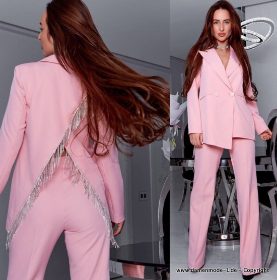 Damen Hosenanzug in Rosa mit Perlen