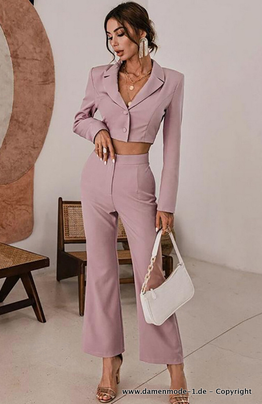Damen Hosenanzug mit Kurzer Blazer in Altrosa
