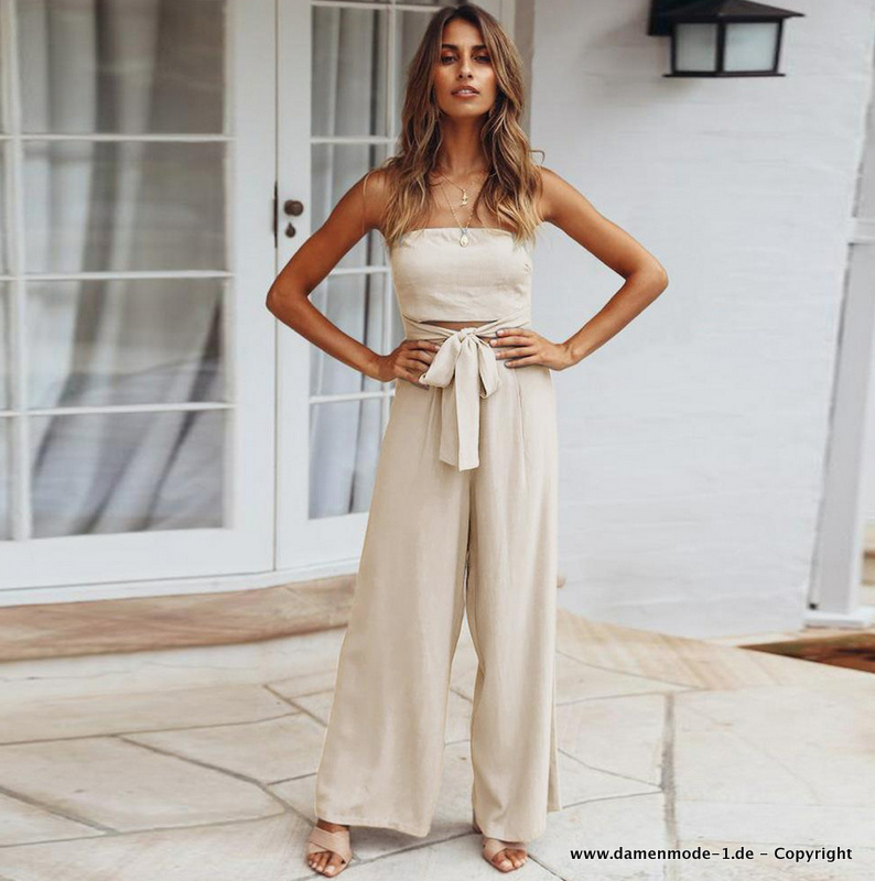 Bustie Sommer Jumpsuit Einteiler Leger in Beige