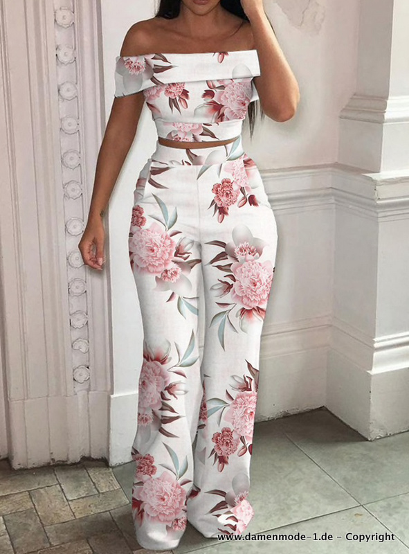 Frühling Sommer Damenoutfit Zweiteiler Elegant mit Blumenmuster