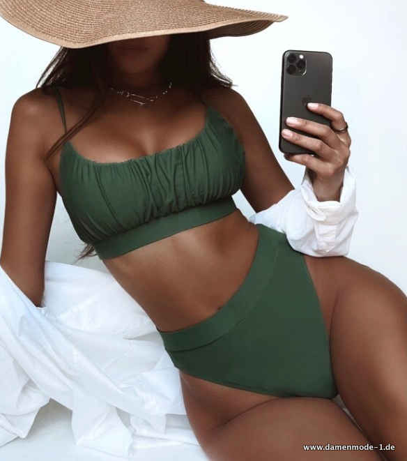 Sexy Push Up Crop Top Bikini in Grün mit Hohe Taille