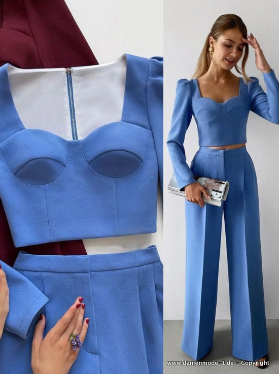 Eleganter Zweiteiler Damenoutfit in Blau