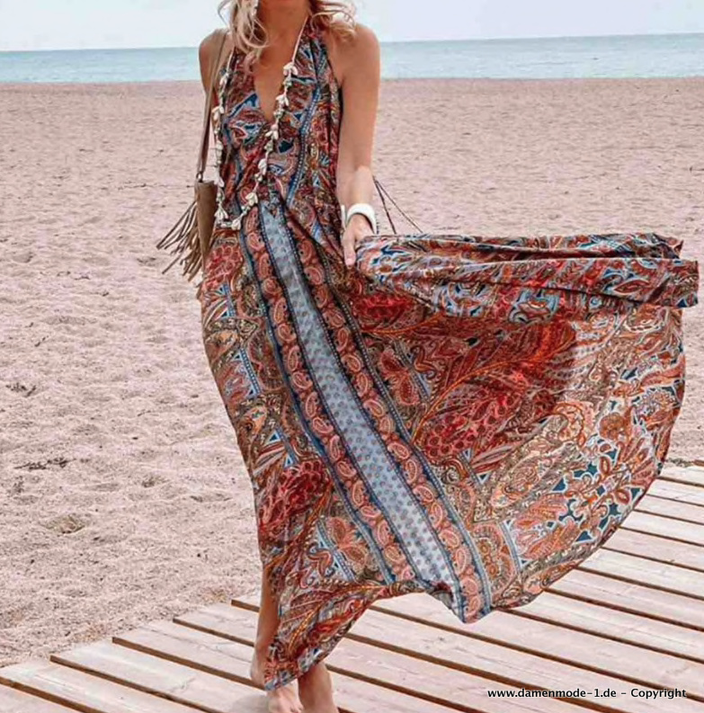 Maxi Sommer Strand Kleid mit Neckholder Träger