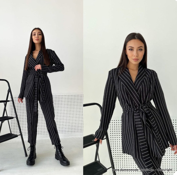 A Linie Hosenanzug für Damen Leger in Schwarz Gestreift