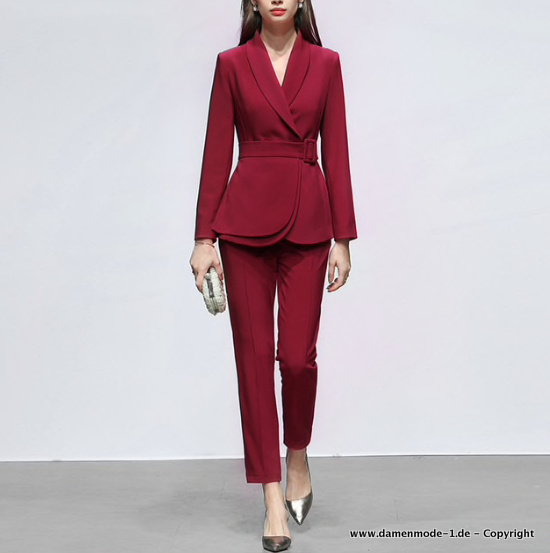 Eleganter Business Hosenanzug Elegant in Rot für Damen