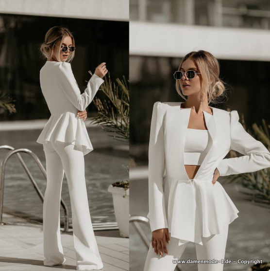 Eleganter Smoking Hosenanzug für Damen in Weiß
