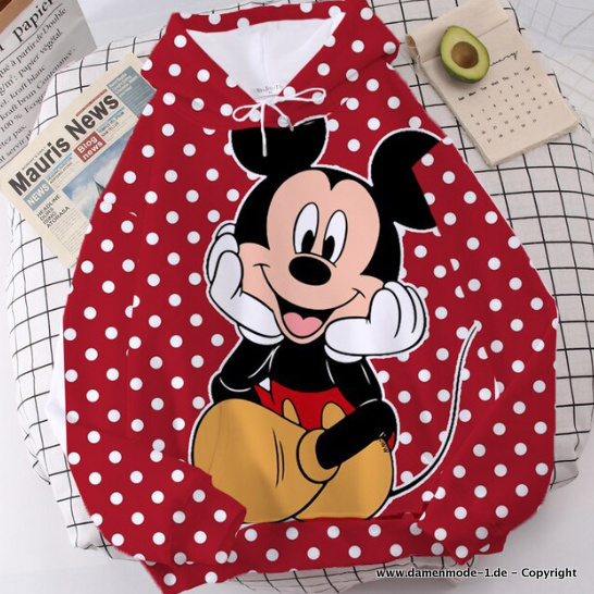 Disney Mickey Mouse Cartoon Print Hoodie für Damen in Rot
