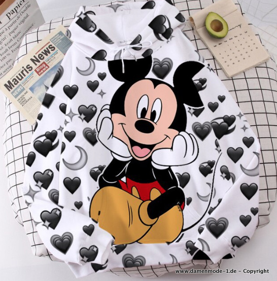 Disney Mickey Mouse Cartoon Print Hoodie für Damen in Weiß
