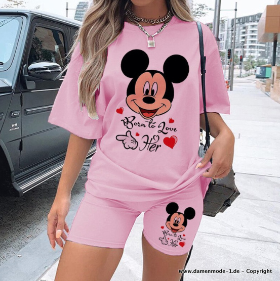 Disney Mickey Minnie Maus Cartoon Print Sommer Outfit Zweiteiler in Rosa