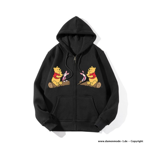 Disney Nette Winnie The Pooh und Ferkel Zipper Sweater für Damen in Schwarz