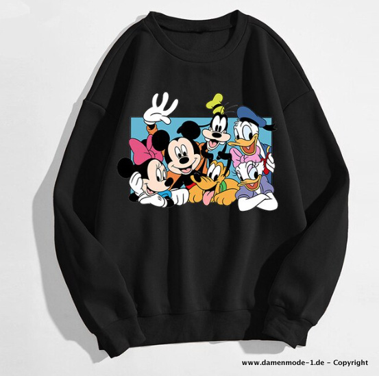 Disney Cartoon Mickey Minnie Donald Duck Sweater in Schwarz