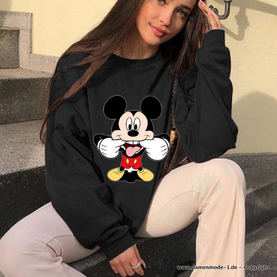 Disney Mickey Damen Pullover Schwarz