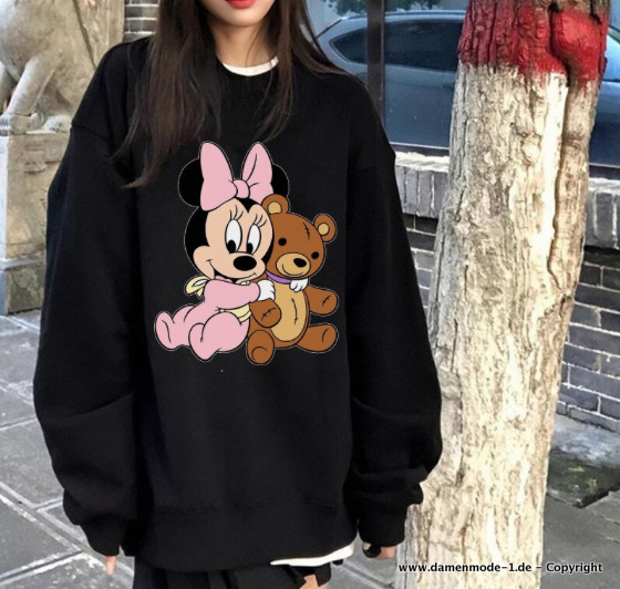 Disney Baby Minnie Maus Print Damen Pullover Schwarz