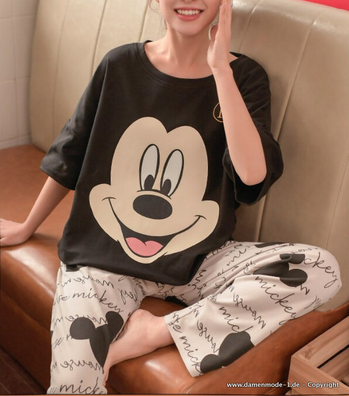 Disney Cartoon Mickey Pyjama Schlafanzug Schwarz Weiß