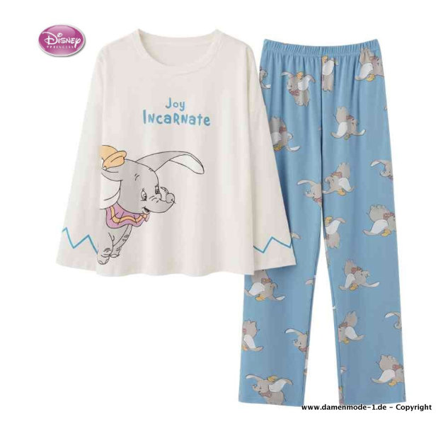 Disney Dumbo Schlafanzug für Damen Hellblau Weiß