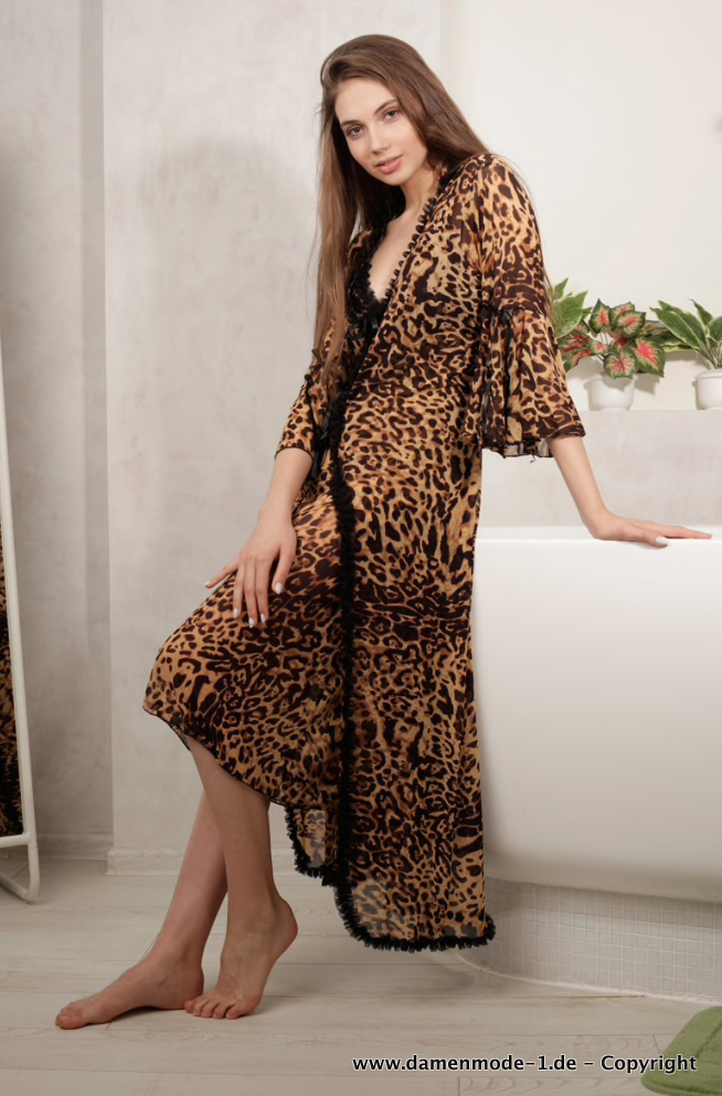 Leopard Print Nachthemd mit Bademantel im Set