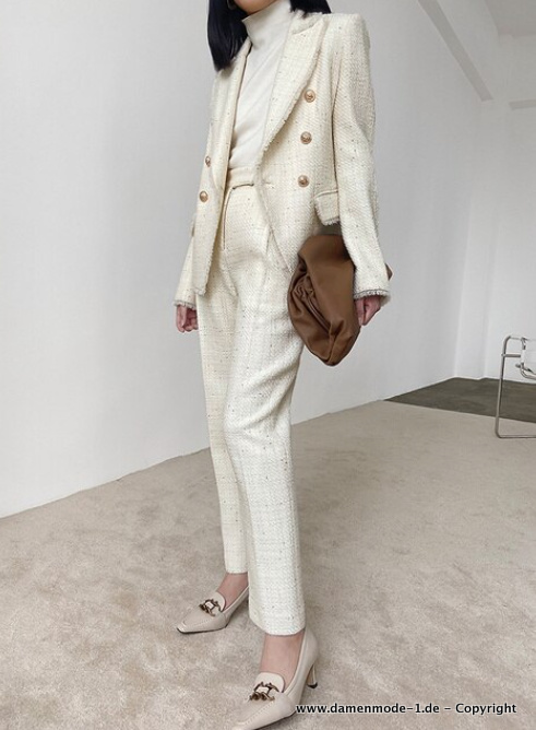 A Linie Business Hosenanzug in Weiß mit Tweed Blazer