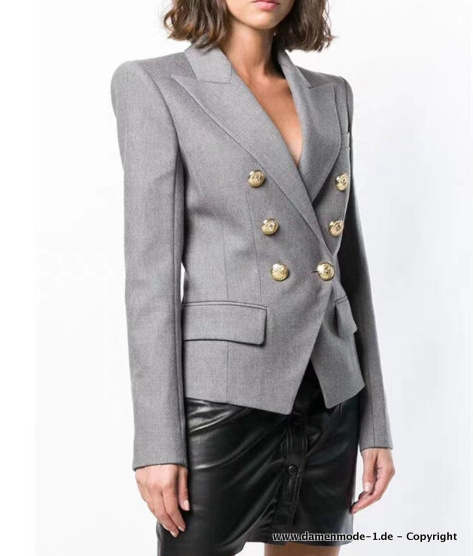 Damen Blazer Elegant in Silber mit Gold Knöpfe