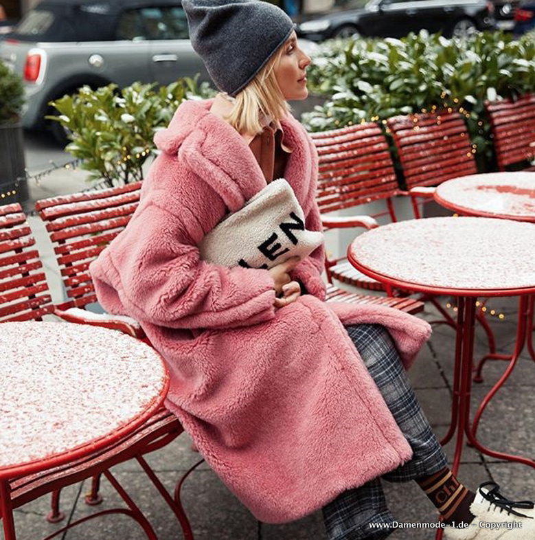 Damen Plüsch Wintermantel Leger in Pink