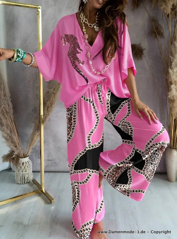 Hausanzug Freizeitanzug Leger in Rosa Leopard